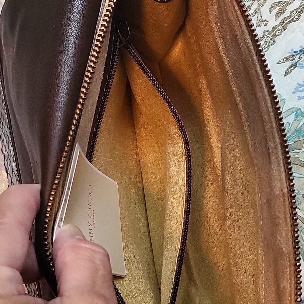 Jimmy Choo Beige and Brown Embellished Leather Wristlet Clutch - Picture 9 of 13